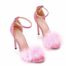 Load image into Gallery viewer, Crystal Queen Women Summer Sandals Fluffy Peep Toe Stilettos High Heels  Fur Feather Lady Wedding Shoes  Large Size 42 - Live Life with Liz
